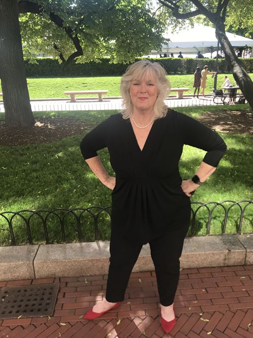 Lynne Sharkey at Columbia University for the graduation of her step-daughter in May 2019